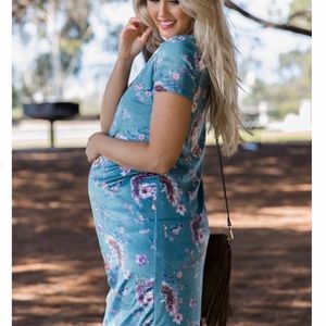 Pinkblush Floral Velvet Fitted Maternity Dress